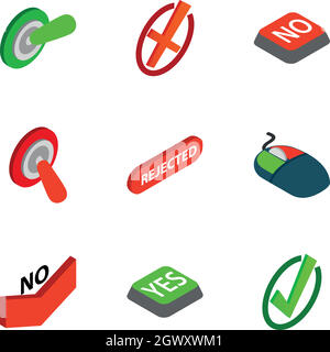Interface buttons Yes, No icons isometric 3d style Stock Vector