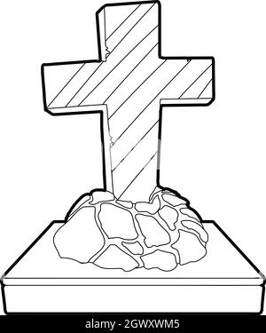 Grave icon, outline style Stock Vector