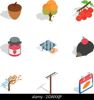 October icons, isometric 3d style Stock Vector