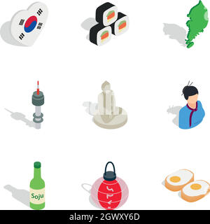 South Korea cultural elements icons Stock Vector