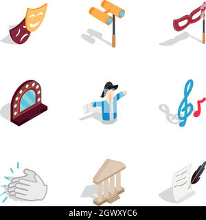 Theater icons, isometric 3d style Stock Vector