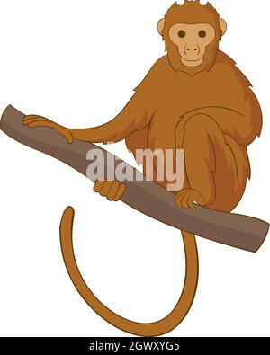 Monkey sitting on a branch icon, cartoon style Stock Vector