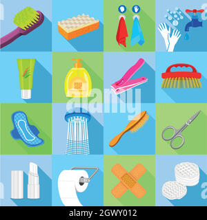 Hygiene icons set, flat style Stock Vector