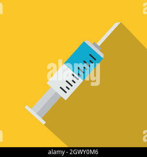 Syringe for injection with needle icon, flat style Stock Vector