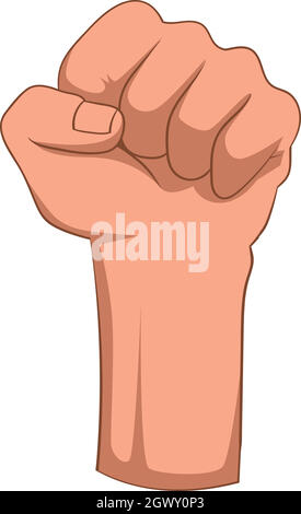 Raised up clenched male fist icon, cartoon style Stock Vector