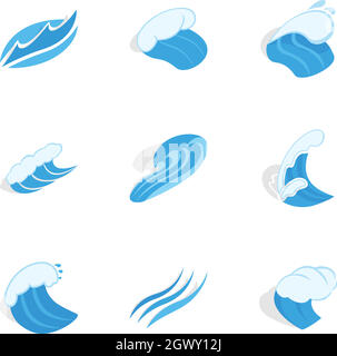 Big wave icons, isometric 3d style Stock Vector
