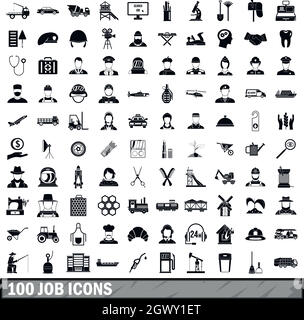 100 job icons set in simple style Stock Vector