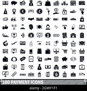 100 payment icons set in simple style Stock Vector
