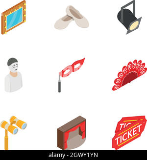 Theatre icons set, isometric 3d style Stock Vector