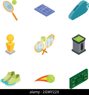 Tennis icons set, isometric 3d style Stock Vector