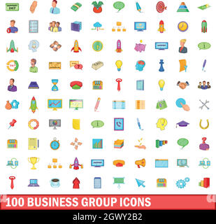 100 business group icons set, cartoon style Stock Vector
