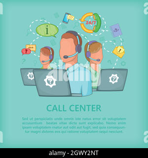 Call center concept team, cartoon style Stock Vector