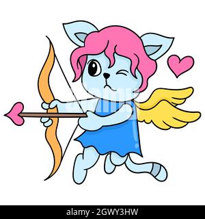 winged cat love angel carrying arrows of love Stock Vector