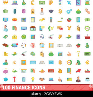 100 finance icons set, cartoon style Stock Vector