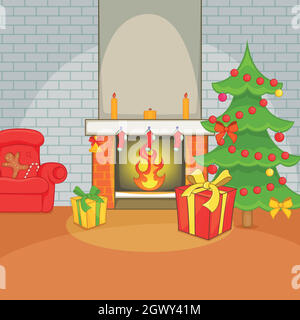 Christmas room concept, cartoon style Stock Vector