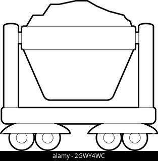 Mine cart icon, outline style Stock Vector