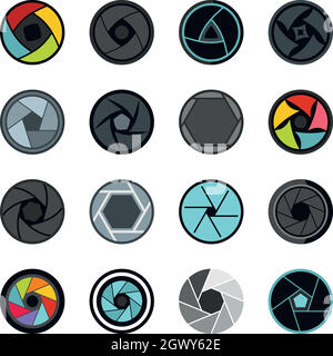 Photo diaphragm set flat icons Stock Vector