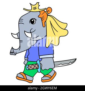 elephant samurai warrior carrying katana sword ready to fight Stock Vector