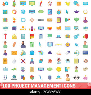 100 project management icons set, cartoon style Stock Vector