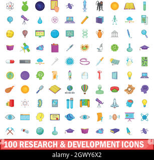 100 development icons set, cartoon style Stock Vector
