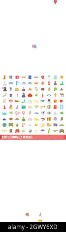 100 journey icons set, cartoon style Stock Vector