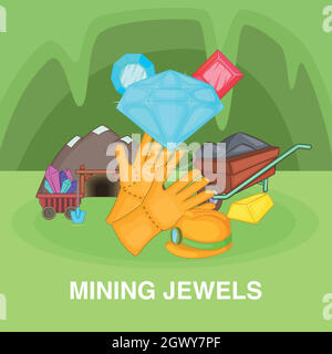 Mining jewels concept, cartoon style Stock Vector