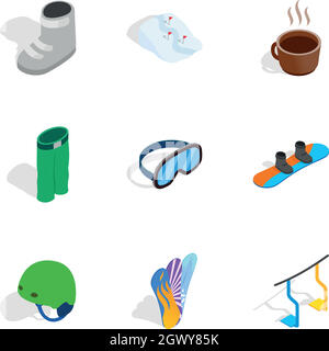 Snowboarding elements icons set Stock Vector