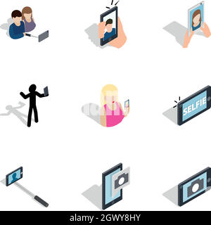 People taking photo icons set, isometric 3d style Stock Vector