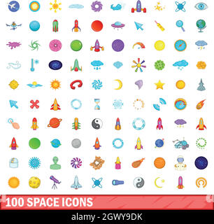 100 space icons set, cartoon style Stock Vector