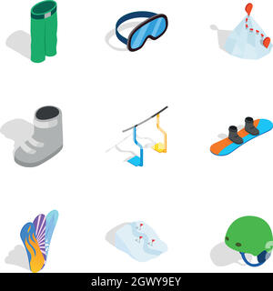 Snowboarding extreme sport icons set Stock Vector