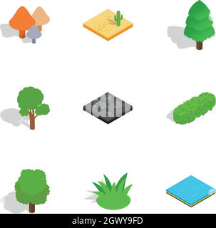 Landscape icons set, isometric 3d style Stock Vector