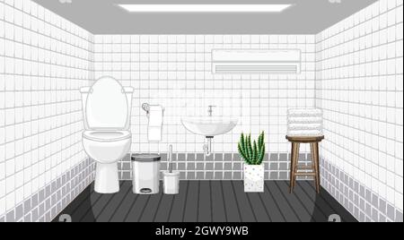 Bathroom interior design with furniture illustration Stock Vector