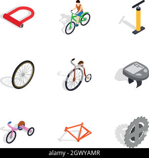 Bicycle icons set, isometric 3d style Stock Vector