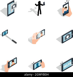 Making selfie, photo icons set, isometric 3d style Stock Vector