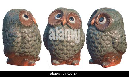 ceramic statue of owl isolated on white Stock Photo