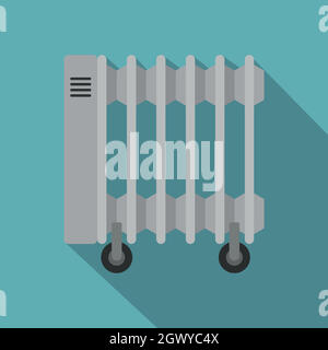 White electric heater on wheels icon, flat style Stock Vector