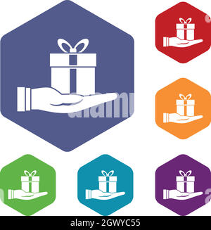 Gift box in hand icons set Stock Vector