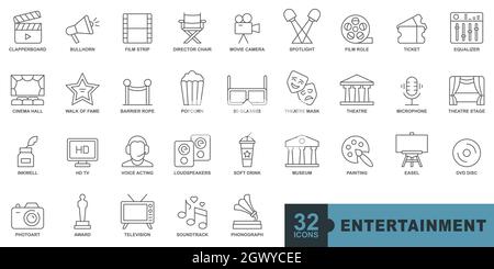 Entertainment icons set on white background Stock Vector