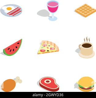 Food and drinks icons, isometric 3d style Stock Vector
