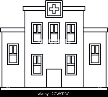 Hospital building icon, outline style Stock Vector