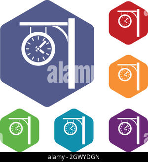 Station clock icons set Stock Vector
