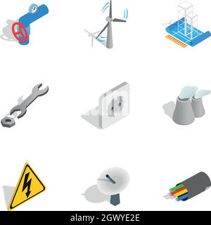 Energetics icons set, isometric 3d style Stock Vector