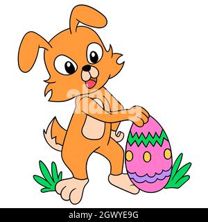 The Happy Rabbit carries a very large Easter egg, doodle icon image ...