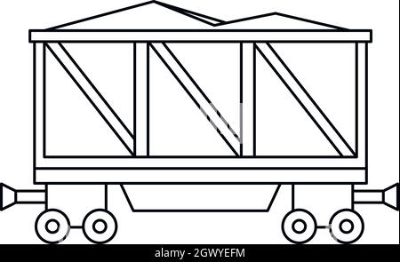 Loaded railway wagon icon, outline style Stock Vector