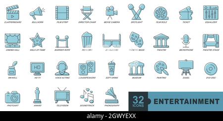 Entertainment icons set on white background Stock Vector