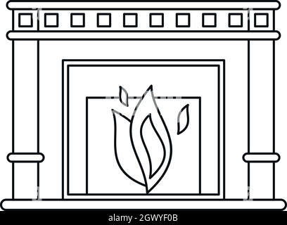 Fireplace icon, outline style Stock Vector