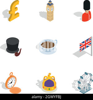 United Kingdom icons, isometric 3d style Stock Vector