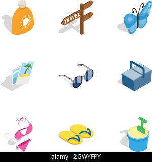 Vacation icons, isometric 3d style Stock Vector