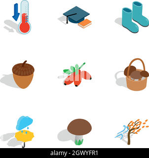 Autumn season icons, isometric 3d style Stock Vector
