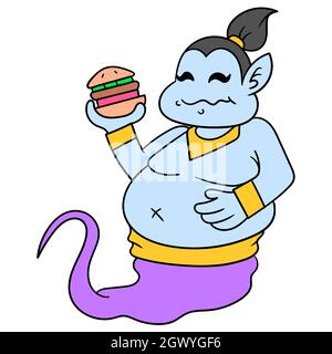 fat genie brings a burger ready to be enjoyed Stock Vector